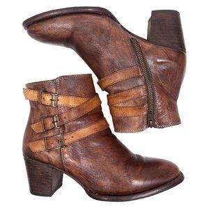 Bed Stu Begin Tan Teakwood Driftwood Zip Ankle Boots Womens US 8